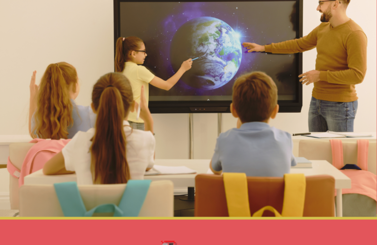 Teacher conducting a class using a Smart Digital Board, enhancing interactive learning in a modern Smart Classroom.